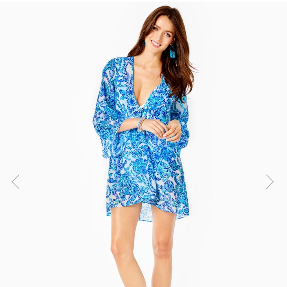 NWT: Lilly Pulitzer Motley Open Cover-Up Turquoise Oasis Shell Me You Love Me